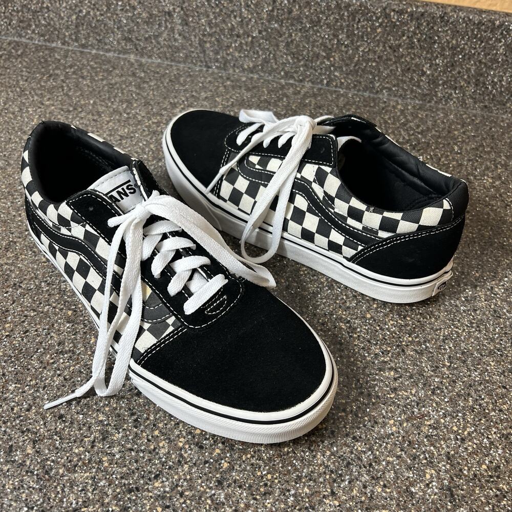 Vans Classic Men's Sz 9 Sneaker Skate Shoes Lace Up Low Black Check Suede/Canvas